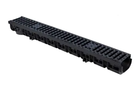 Canale modulare PratikoXL130 in PP nero mm. 130x1000x100 completo di 2 griglie in ghisa C250 e 2 fissaggi BGP130-First-Tubiplast