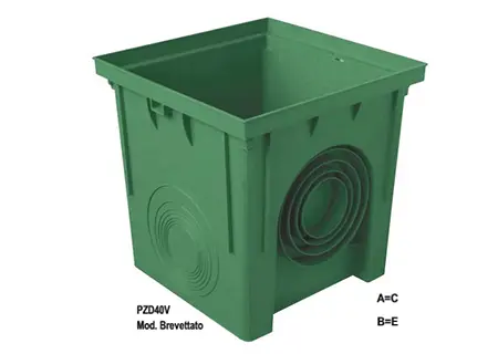 Pozzetto in PP mm. 300×300 predisposto per il bloccaggio e l’innesto di tubi: D. 80-100-125-140 D. 80-90-100-110-125-140 verde-First-Tubiplast